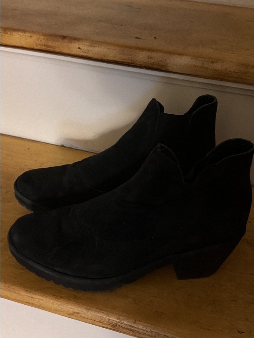 Women's Black Suede Ankle Booties - Classic Chelsea Heel London Fly
